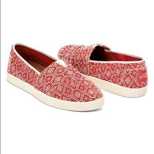 Toms Red Textured Diamond Canvas Avalon Slip-On Shoes